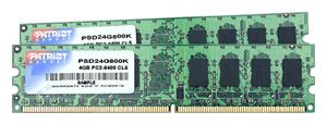Комплект памяти DDR2 DIMM 4Gb (2x2Gb), 800MHz Patriot Memory (PSD24G800K)