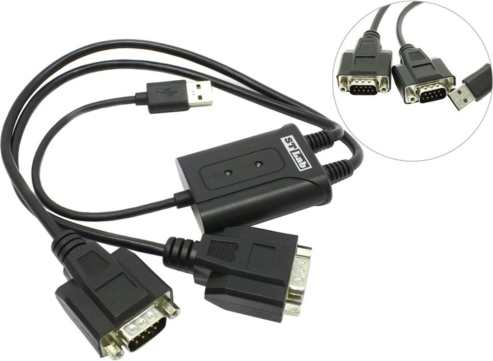 Кабель USB 2.0(Am)-2xCOM(9m), 53 см, черный STLab
