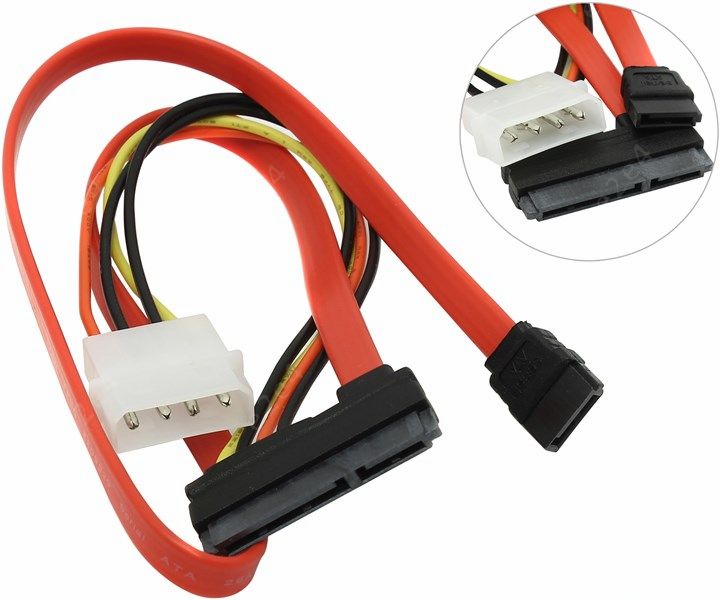 Кабель Gembird molex+SATA-SATA 3.0, прямой, 35 см, оранжевый (CC-SATA-C1)