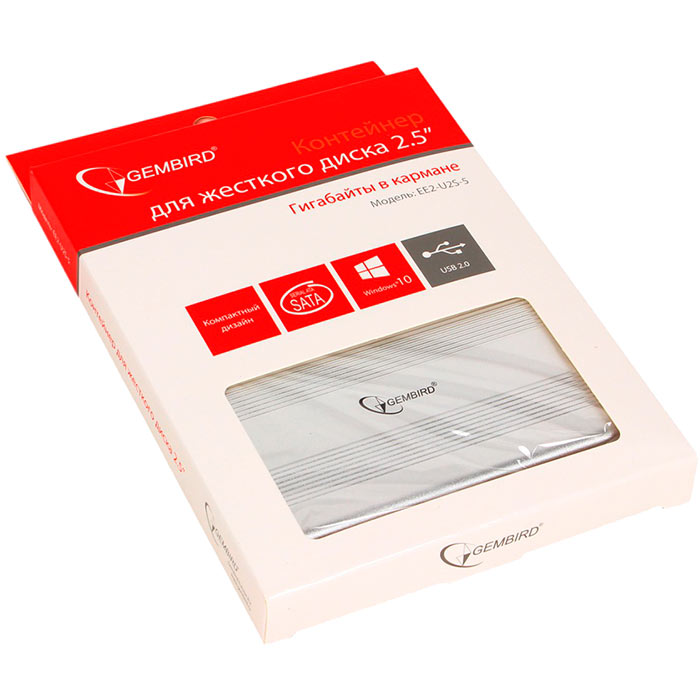 

Внешний бокс Gembird 1x 2.5" SATA USB 2.0, серебристый (EE2-U2S-5-S), EE2-U2S-5-S