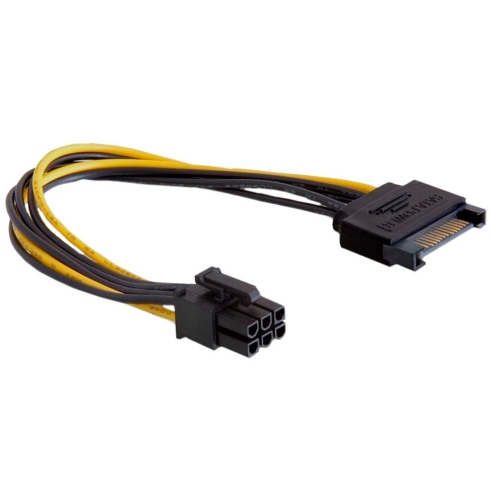 Переходник питания (адаптер) SATA 15-pin(M)-PCI-E 6-pin(M) Cablexpert 20 см