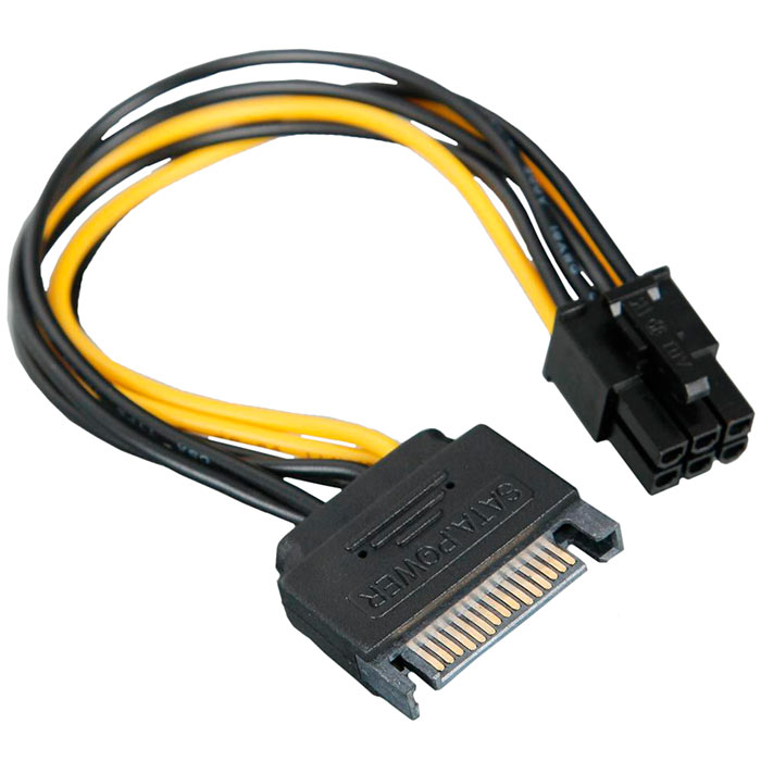 Кабель SATA(15-pin)/ATX(6-pin), 0.15m, Greenconnect (GC-ST218), цвет черный