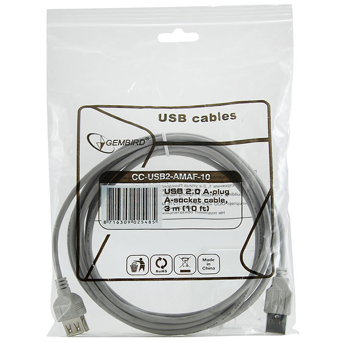 

Кабель USB 2.0 AM/AF 3m, Белый