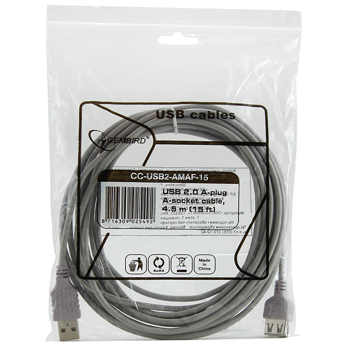 Кабель-удлинитель USB(Am)-USB(Af), 5 м, белый