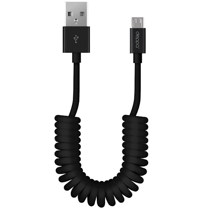 Кабель USB 2.0(AM)/microUSB(BM), 1.5m, спиральный, черный, Deppa (72123)