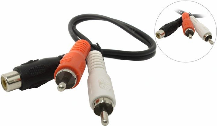 Кабель соединительный RCA(F) 2xRCA(M), 20 см, Telecom
