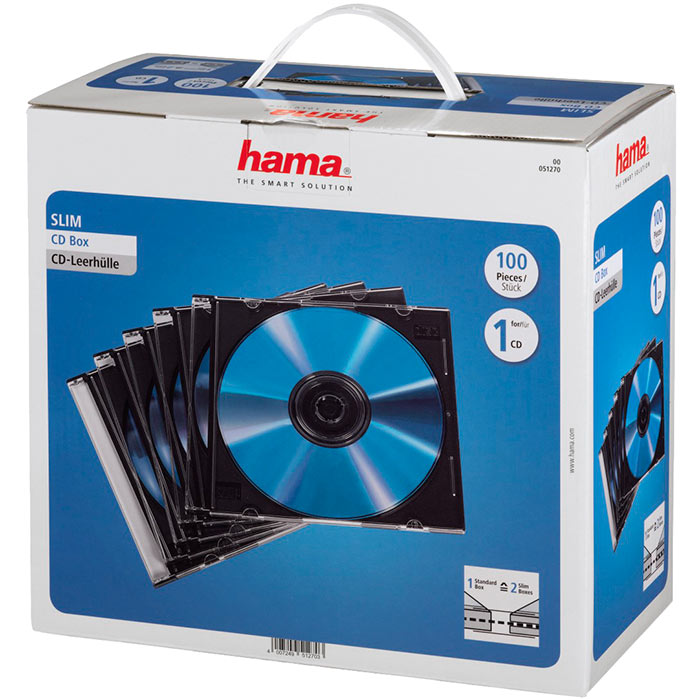 

Коробка для CD/DVD Hama H-51270, 100шт., пластик, прозрачный (00051270), H-51270