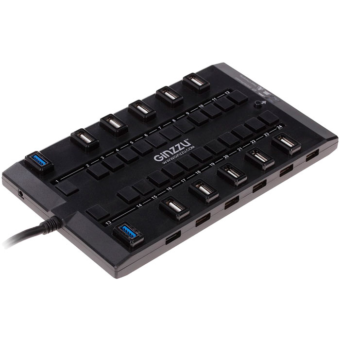 

Концентратор Ginzzu GR-328UAB, 24xUSB 2.0, 4xUSB 3.0, блок питания, черный (GR-328UAB), GR-328UAB