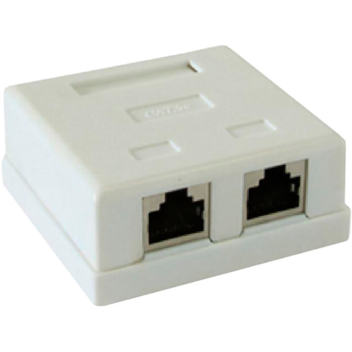 Розетка RJ-45+RJ-45 открытый монтаж категория 5e, экранированная, белый, Gembird (NAS214) - фото 1