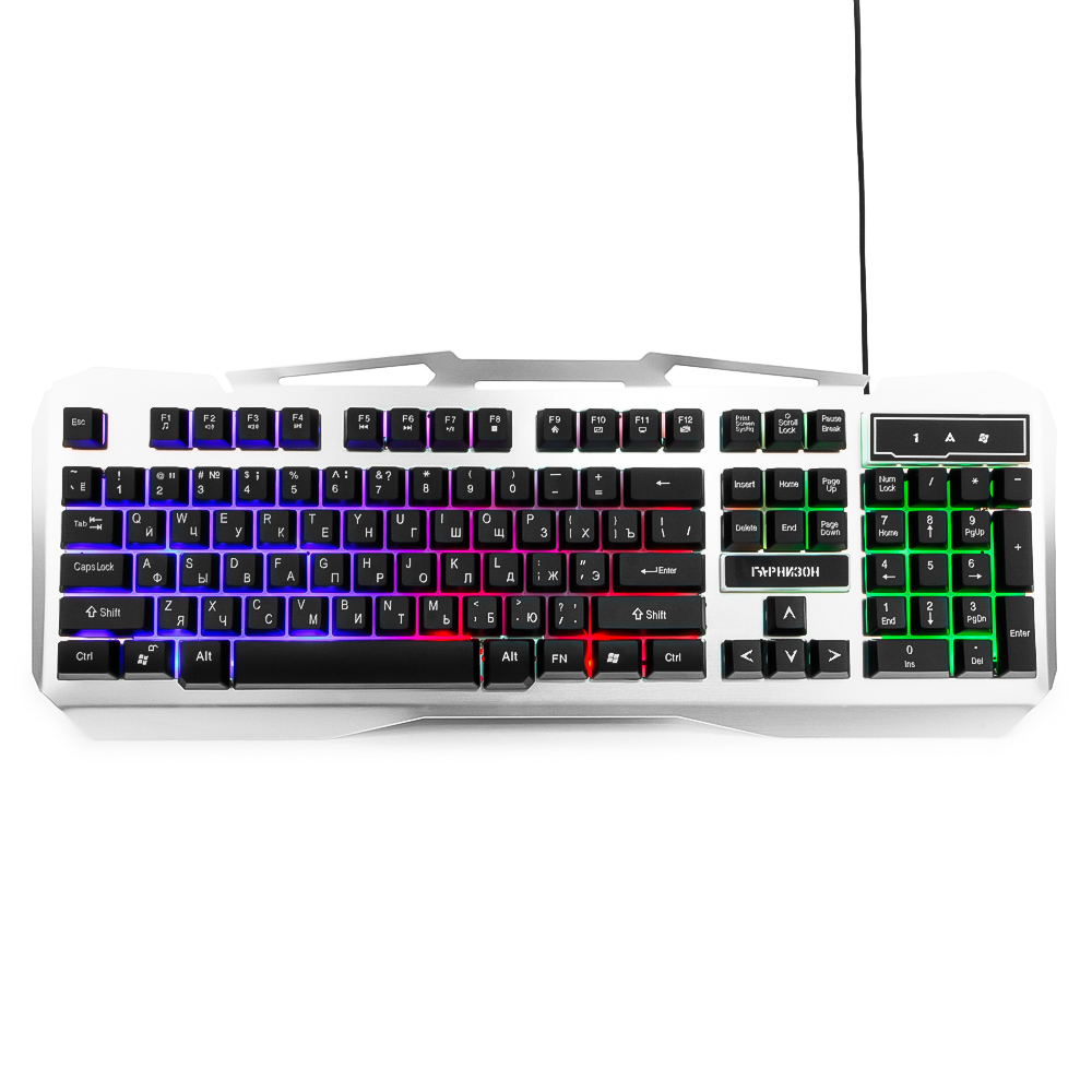 

Клавиатура проводная Гарнизон GK-500G, мембранная, подсветка, USB, черный/серый, GK-500G