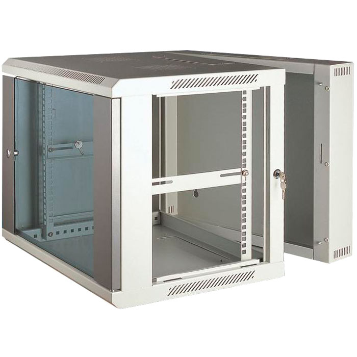 Шкаф телекоммуникационный настенный 12U 600x550, стекло/металл, серый, разборный, SNR SNR-TWD-12-G