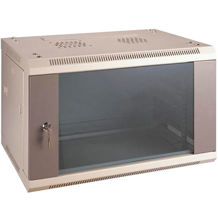 Шкаф телекоммуникационный настенный 12U 600x600, стекло/металл, серый, в сборе, SNR SNR-TWC-12-GD