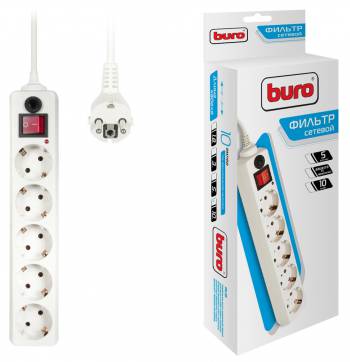 Сетевой фильтр BURO, 5-розеток, 10 м, белый