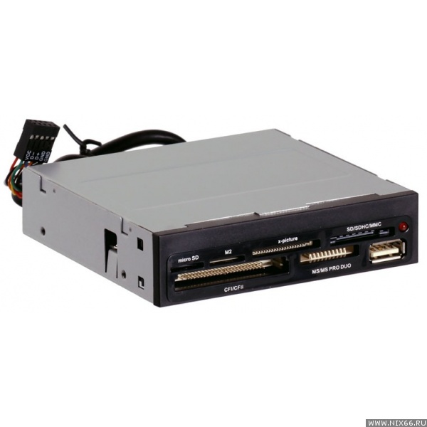 Картридер Ginzzu внутренний, мультиформатный, USB 2.0, черный (GR-136UB)