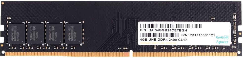 

Память DDR4 DIMM 4Gb, 2400MHz, CL17, 1.2V Apacer (AU04GGB24CETBGH/EL.04G2T.KFH), AU04GGB24CETBGH/EL.04G2T.KFH