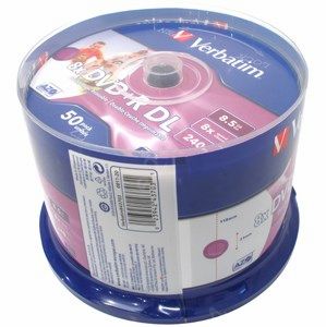 Диск Verbatim DVD+R, 8.5Gb, 8x, Cake Box, 50 шт, Printable