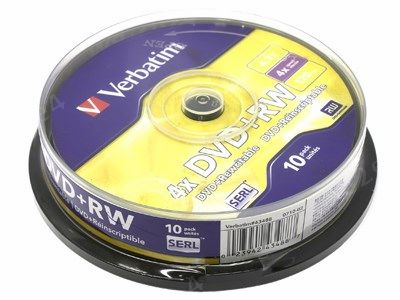 Диск Verbatim DVD+RW, 4.7Gb, 4x, Cake Box, 10 шт