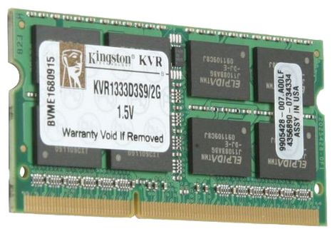Память DDR3 SODIMM 2Gb, 1333MHz Kingston (KVR1333D3S9/2G)