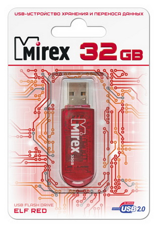 

Флешка 32Gb USB 2.0 Mirex ELF, красный (13600-FMURDE32), ELF