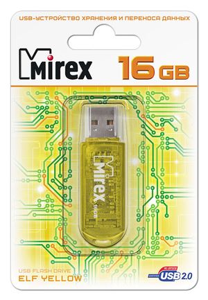 

Флешка 16Gb USB 2.0 Mirex ELF, желтый (13600-FMUYEL16), ELF