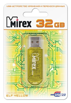 

Флешка 32Gb USB 2.0 Mirex ELF, желтый (13600-FMUYEL32), ELF