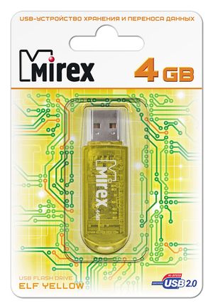 

Флешка 4Gb USB 2.0 Mirex ELF, желтый (13600-FMUYEL04), ELF