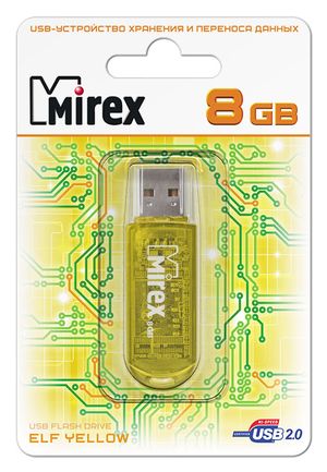 

Флешка 8Gb USB 2.0 Mirex ELF, желтый (13600-FMUYEL08), ELF