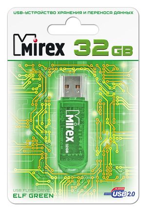 

Флешка 32Gb USB 2.0 Mirex ELF, зеленый (13600-FMUGRE32), ELF