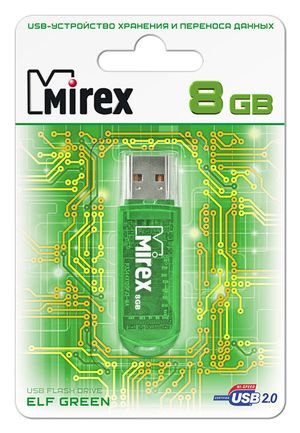 

Флешка 8Gb USB 2.0 Mirex ELF, зеленый (13600-FMUGRE08), ELF