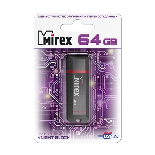 

Флешка 64Gb USB 2.0 Mirex KNIGHT, черный (13600-FMUKNT64), KNIGHT