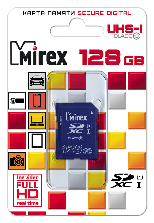 Карта памяти 128Gb SDXC Mirex Class 10 UHS-I (13611-SD10C128)
