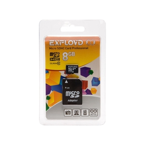 

Карта памяти 8Gb microSDHC EXPLOYD Class 10 + адаптер, EX008GCSDHC10