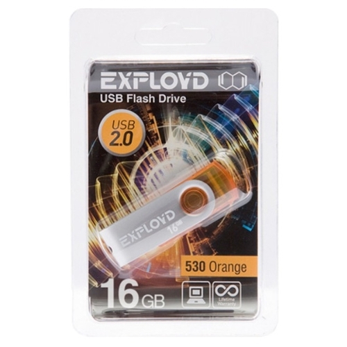 

Флешка 16Gb USB 2.0 EXPLOYD 530, оранжевый (EX016GB530-O), 530