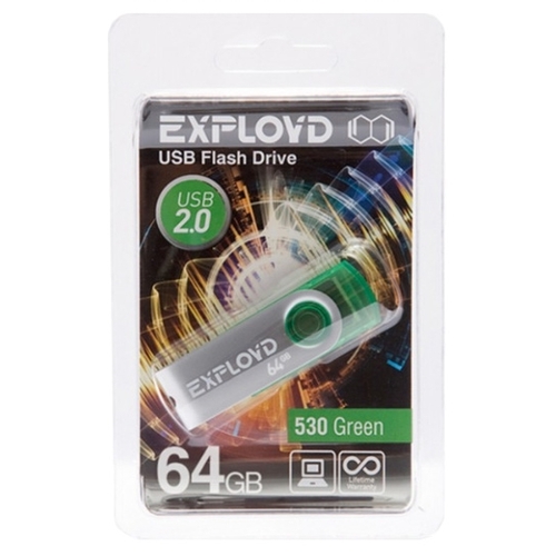 

Флешка 64Gb USB 2.0 EXPLOYD 530, зеленый (EX064GB530-G), 530