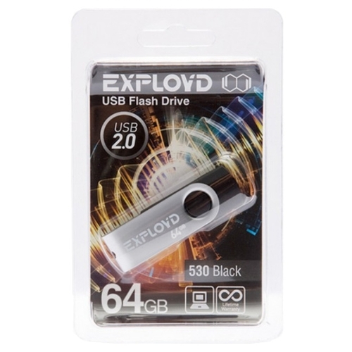 

Флешка 64Gb USB 2.0 EXPLOYD 530, черный (EX064GB530-B), 530