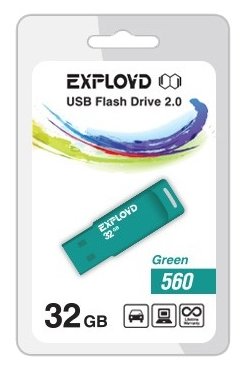 

Флешка 32Gb USB 2.0 EXPLOYD 560, зеленый (EX-32GB-560-Green), 560
