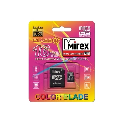 Карта памяти 16Gb microSDHC Mirex Class 10 + адаптер