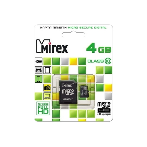 Карта памяти 4Gb microSDHC Mirex Class 10 + адаптер