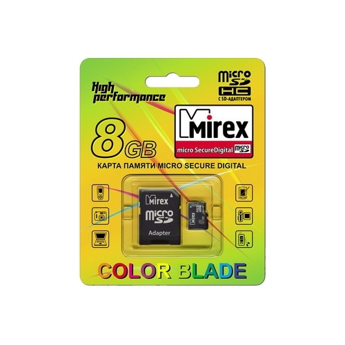 Карта памяти 8Gb microSDHC Mirex Class 4 + адаптер