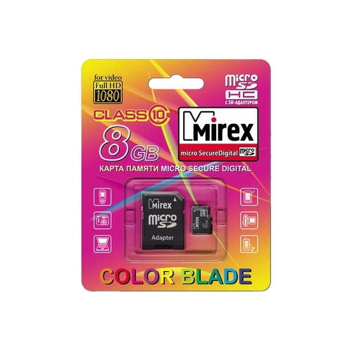 

Карта памяти 8Gb microSDHC Mirex Class 10 + адаптер, 13613-AD10SD08