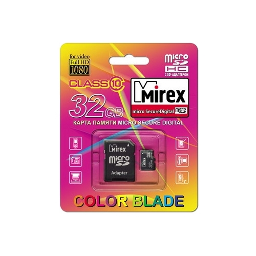 

Карта памяти 32Gb microSDHC Mirex Class 10 + адаптер, 13613-AD10SD32