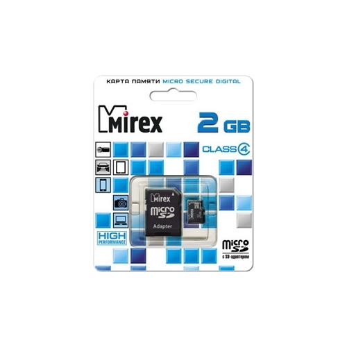 Карта памяти 2Gb microSD Mirex Class 4 + адаптер