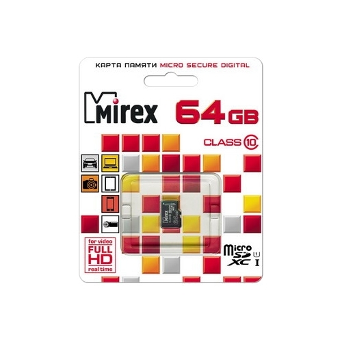 

Карта памяти 64Gb microSDXC Mirex Class 10 UHS-I U1, 13612-MC10SD64