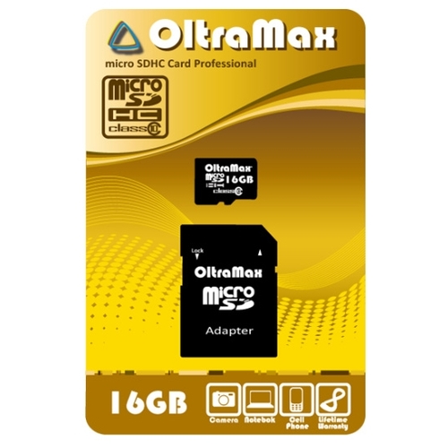 

Карта памяти 16Gb microSDHC OltraMax Class 10 + адаптер, OM016GCSDHC10