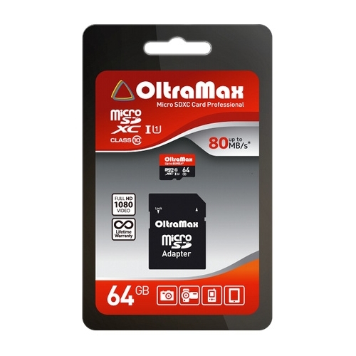 Карта памяти 64Gb microSDXC OltraMax Premium Class 10 UHS-I U3 + адаптер (OM064GCSDXC10UHS-1-PrU3)