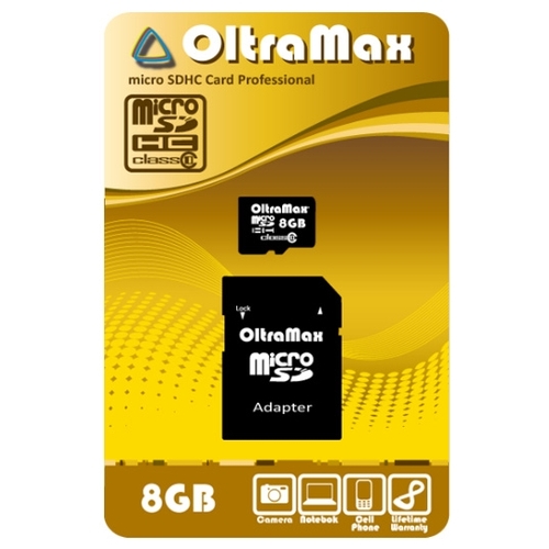 

Карта памяти 8Gb microSDHC OltraMax Class 10 + адаптер, OM008GCSDHC10