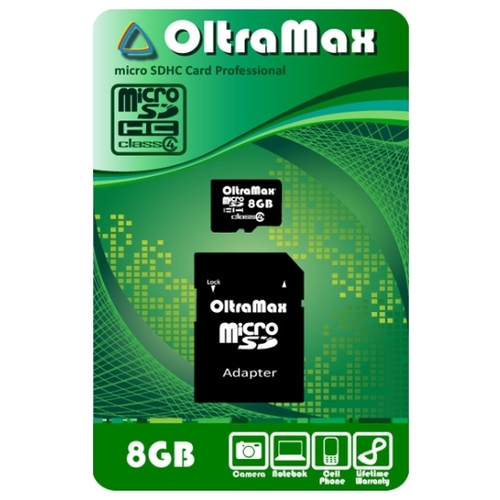

Карта памяти 8Gb microSDHC OltraMax Class 4 + адаптер, OM008GCSDHC4