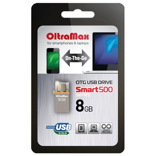 

Флешка 8Gb USB 2.0/microUSB OltraMax Smart 500, серый (OM008GB500SM-OTG), Smart 500