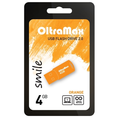 Флешка 4Gb USB 2.0 OltraMax smile, оранжевый (OM 004GB Smile Or)