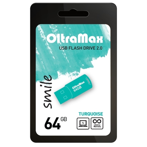 

Флешка 64Gb USB 2.0 OltraMax smile, бирюзовый (OM 064GB Smile Tu), smile